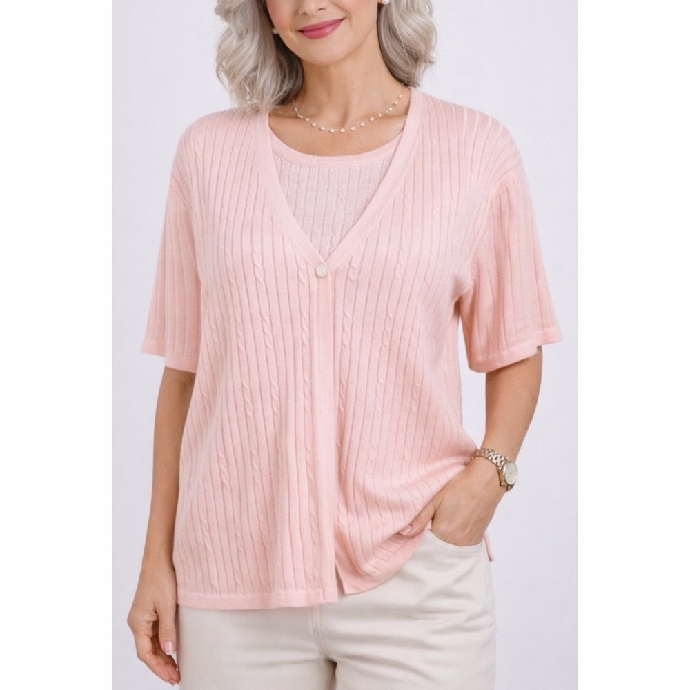 CROFT & BARROW • Light Pink Knit Two Piece Cardigan Top, L
